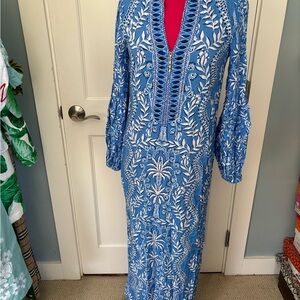Lilly Pulitzer Lauralie long sleeve maxi new Blue and White Embroidered Maxi